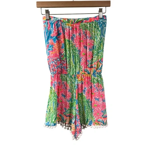 Lilly Pulitzer Daisy Romper Seaspray Lovers Coral Multi Strapless Size XS - Picture 9 of 11